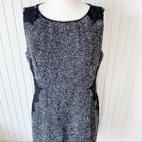 Elie Tahari Boucle Lace Black Gray (Grey) Leopard Sleeveless Sheath Dress Sz 14 - Picture 2 of 15